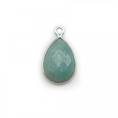 Faceted drop Amazonite set in silver 11x15mm , 1 ring x 1pc