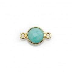 Faceted round amazonite, set in gold-plated silver 2 rings x 9mm, x 1pc