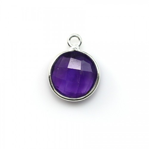 Faceted round amethyst set in sterling silver 11mm x 1pc