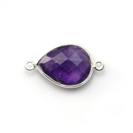 Faceted drop-shape amethyst set in sterling silver with 2 rings 13x17mm x1pc