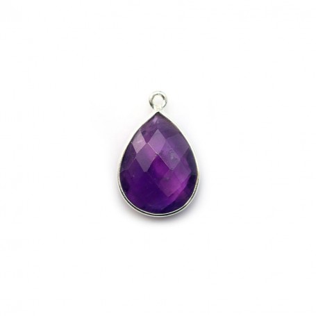 Faceted drop-shape amethyst set in silver 11x15mm, 1 ring x 1pc