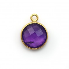 Faceted round amethyst set in gold-plated silver 11mm x 1pc