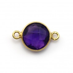 Faceted round amethyst set in gold-plated silver 2 rings 11mm x 1pc