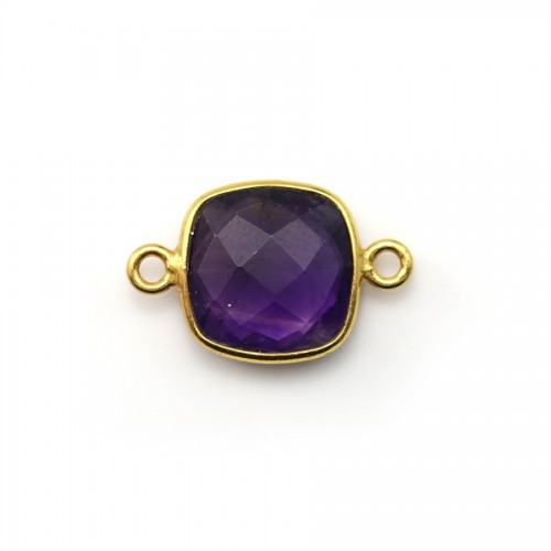 Faceted cushion amethyst set in gold-plated silver 2 rings 11mm x 1pc