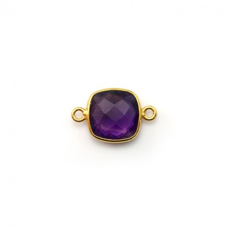 Faceted cushion amethyst set in gold-plated silver 2 rings 9mm x 1pc