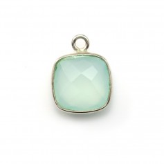 Faceted cushion chalcedony set in silver 11mm x 1pc