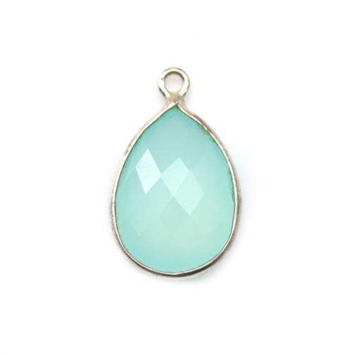 Faceted drop-shape chalcedony set in 925 sterling silver 13x17mm x 1pc