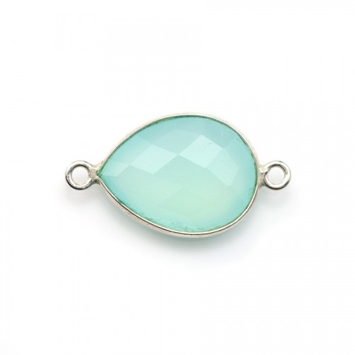 Faceted drop-shape chalcedony set in 925 sterling silver 2 rings 13x17mm x 1pc