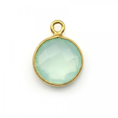 Faceted round chalcedony set in gold-plated silver 11mm x 1pc