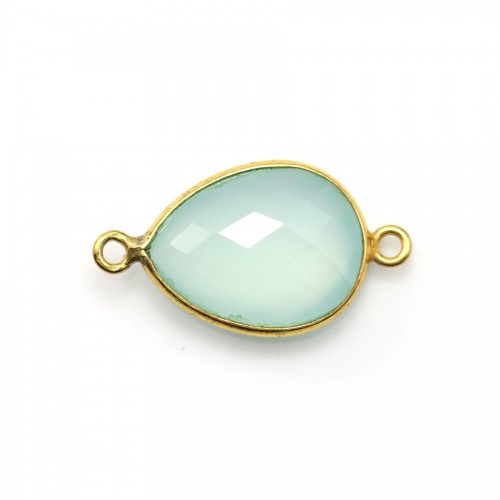 Faceted drop-shape chalcedony set in gold-plated silver 2 rings 13x17mm x 1pc