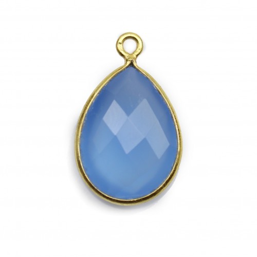 Faceted drop-shape chalcedony set in gold-plated silver 13x17mm x 1pc