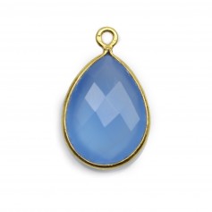 Faceted drop-shape chalcedony with a small ring, set in gold-plated silver 13x17mm x 1pc