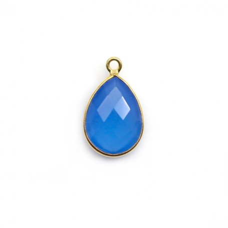 Calcédoine bleu goutte facettée, un anneau sertie sur argent doré 11x15mm x 1pc