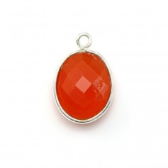Faceted oval carnelian set in silver 11x13mm x 1pc