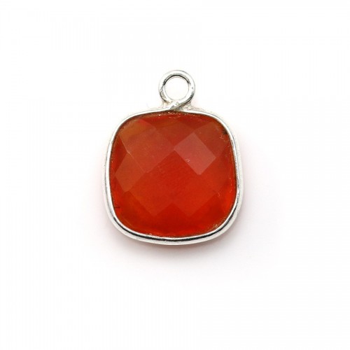 Faceted cushion cut carnelian set in sterling silver 11mm x 1pc