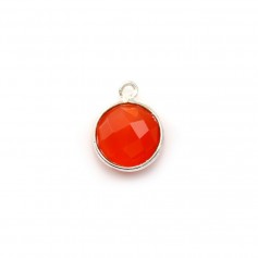 Faceted round carnelian set in silver 9mm x 1pc