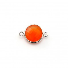 Faceted round carnelian set in silver 2 rings 9mm x 1pc