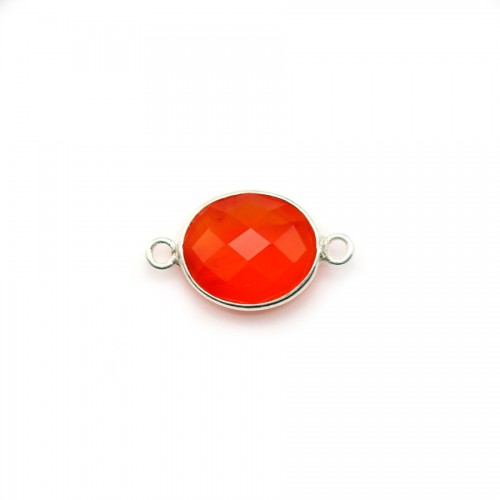 Faceted oval carnelian set in silver 2 rings 11*13mm x1pc