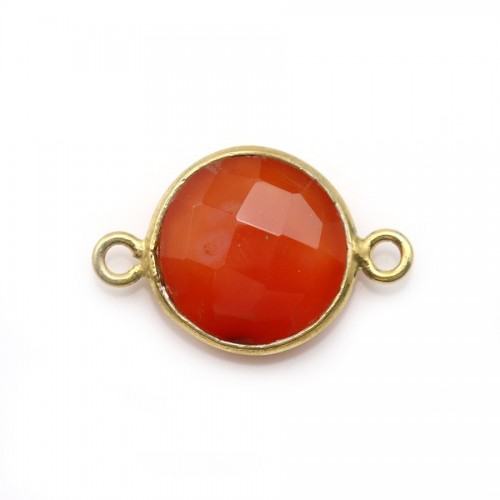 Faceted round carnelian set in gold-plated silver 2 rings 11mm x 1pc
