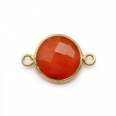 Faceted round carnelian set in gold-plated silver 2 rings 11mm x 1pc