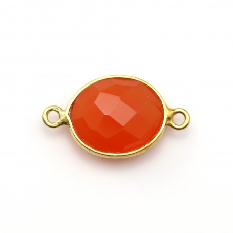 Faceted oval carnelian set in gold-plated silver 2 rings 11x13mm x 1pc