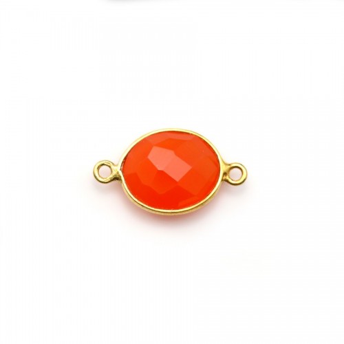 Faceted oval carnelian set in gold-plated silver 2 rings 11x13mm x 1pc