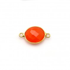 Faceted oval carnelian set in gold-plated silver 2 rings 9x11mm x 1pc