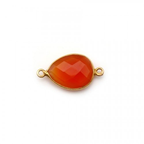 Faceted drop-shape carnelian set in gold-plated silver 2 rings 13x17mm x 1pc