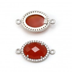 Faceted oval carnelian set in silver with zirconium 13x17mm x 1pc