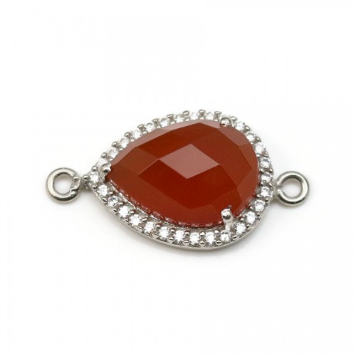 Faceted drop carnelian set in 925 silver with zirconium 13*17mm x 1pc