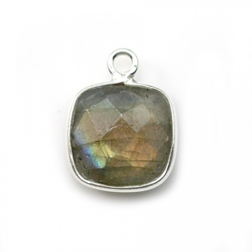 Faceted cushion cut labradorite set in sterling silver 11mm x 1pc
