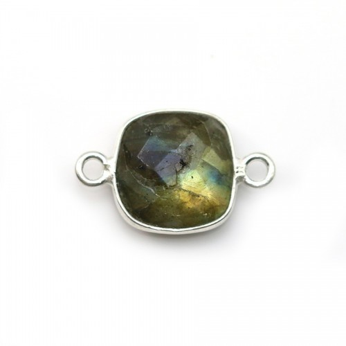 Faceted cushion cut labradorite set in sterling silver 2 rings 11mm x 1pc