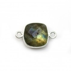 Faceted cushion cut labradorite set in silver 2 rings 11mm x 1pc