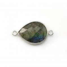 Faceted drop labradorite set in silver 2 rings 13x17mm x 1pc