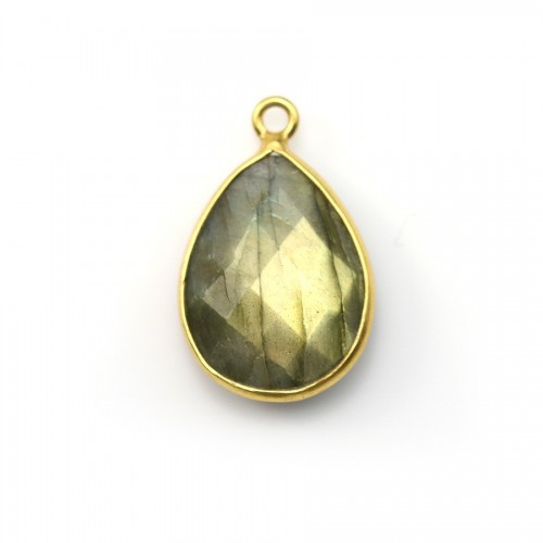 Faceted drop labradorite set in gold-plated silver 13*17mm x 1pc