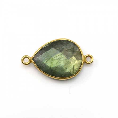 Faceted drop labradorite set in gold-plated silver with 2 rings 13*17mm x 1pc