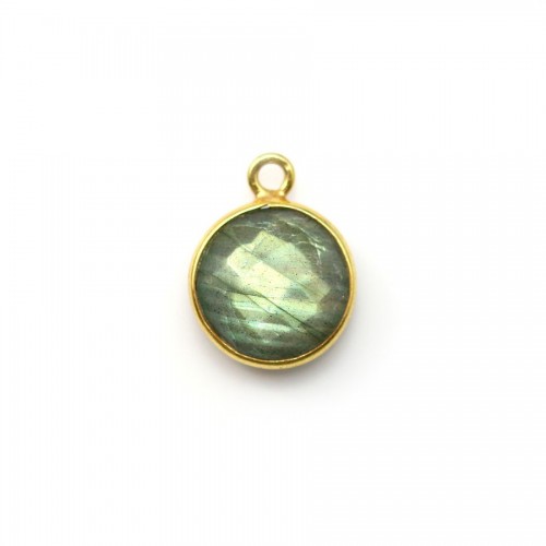 Faceted round labradorite set in gold-plated silver, 1 ring, 9mm x 1pc