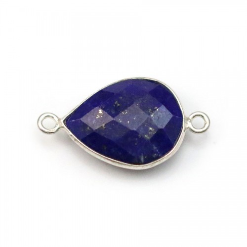 Lapis lazuli in the shape of drop, with 2 rings, set in silver 13 * 17mm x 1pc