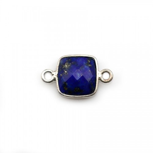 Lapis lazuli de forme carré, 2 anneaux, serti en argent, 9mm x 1pc