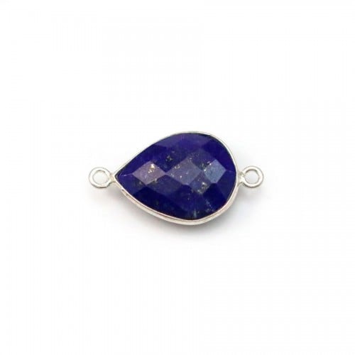 Lapis lazuli en forme de goutte, 2 anneaux, serti en argent 11*15mm x 1pc