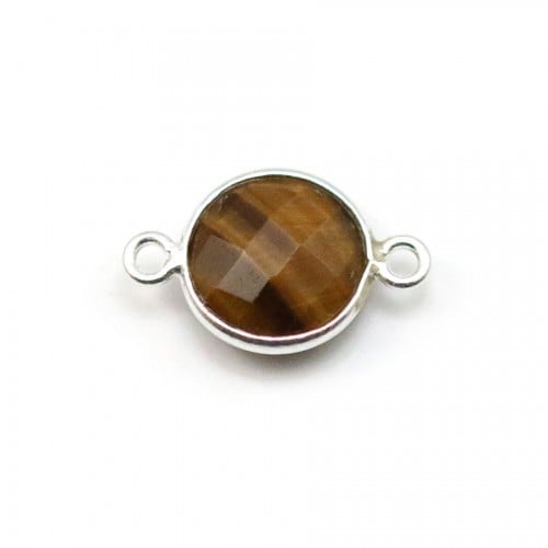 Round tiger eye, 2 rings, set on silver, 11mm x 1pc