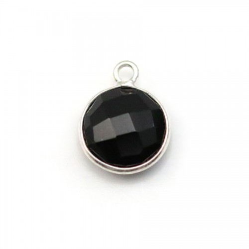 Agata nera a forma rotonda, 1 anello, in argento, 11 mm x 1 pz