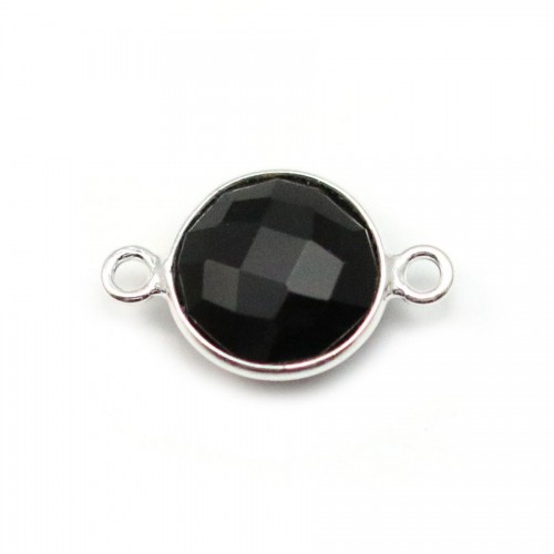 Forma redonda em ágata preta, 2 anéis, em prata, 11mm x 1pc