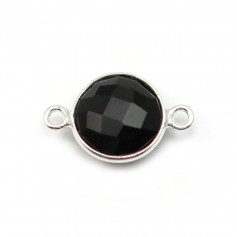 Black agate of round shape, 2 rings, set in silver, 11mm x 1pc