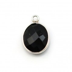 Ágata negra oval, 1 anel, em prata, 11x13mm x 1pc