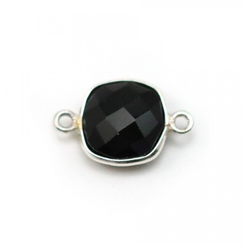 Ágata negra de forma cuadrada, 2 anillos, engastada en plata, 11mm x 1pc
