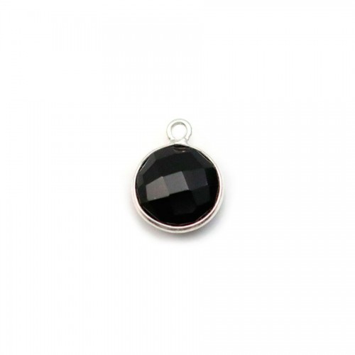 Agata negra forma redonda, 1 anillo, engastado en plata 9mm x 1pc