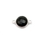 Agate in black color, in round shape, 2 rings set in silver, 9mm x 1pc