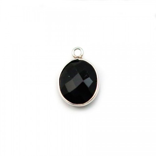 Agate noir de forme ovale, 1 anneau, sertie en argent , 9*11mm x 1pc