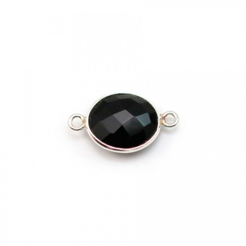 Ágata negra oval, 2 anéis, em prata, 9x11mm x 1pc